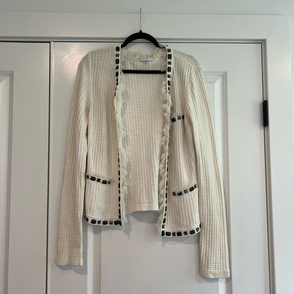 CAbi Sweaters - Cabi Women's White Waffleknit Sweater with Gems 100%‎ Cotton Size M